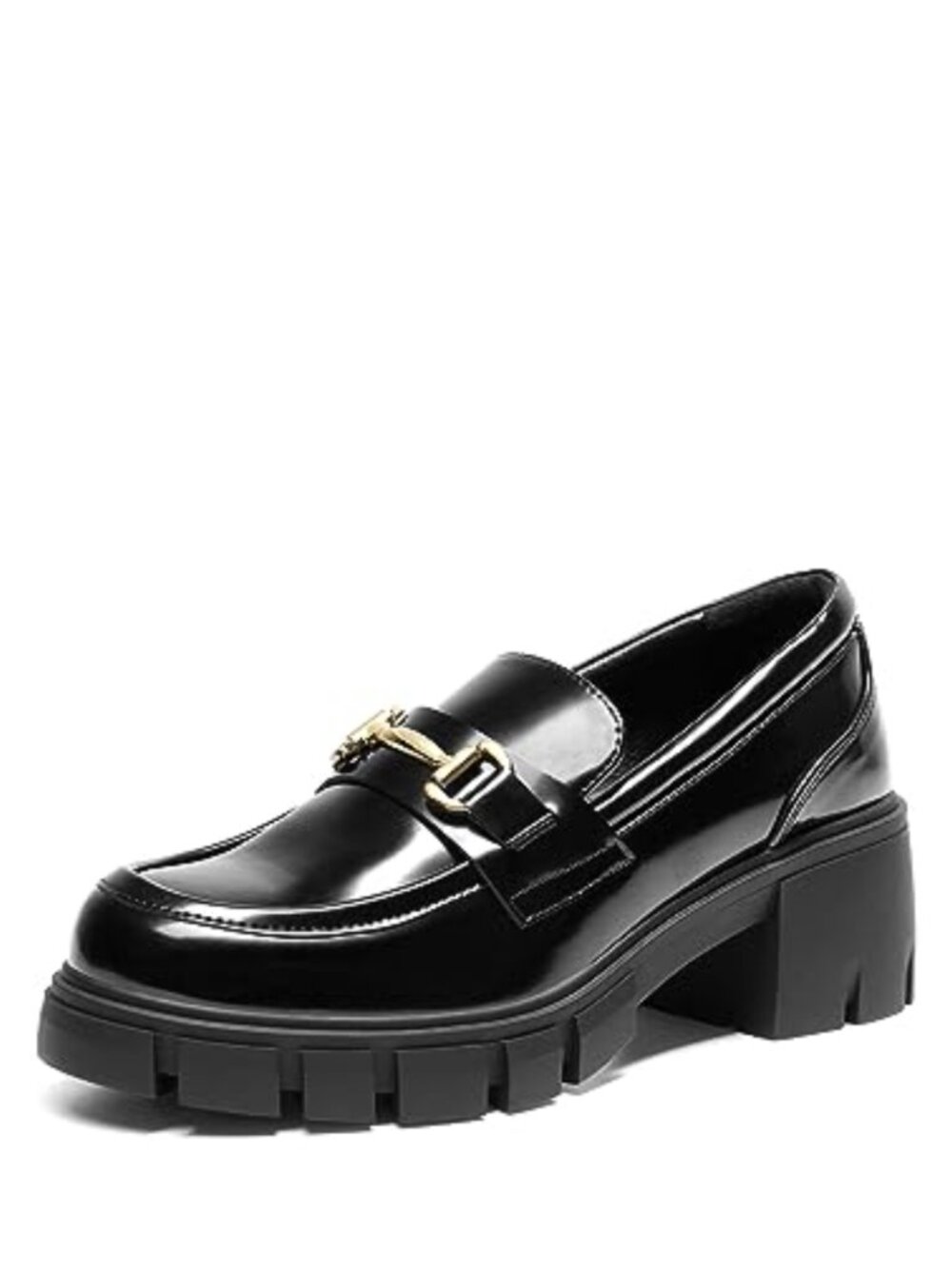 Women Platform Loafers PU Slip-On Dress Shoes Lug Sole Horsebit